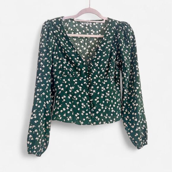 Reformation Nell Top in Annette Green Floral – Cottage Romance Blouse Small - Picture 2 of 8